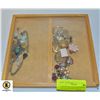 DISPLAY BOX FULL OF VINTAGE ESTATE JEWELRY PARTS &