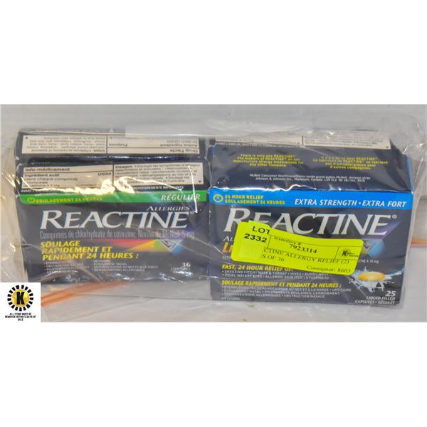 4 REACTINE ALLERGY RELIEF (2) BOXES OF 36