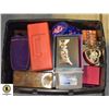 TOTE OF ASSORTED JEWELRY BOXES, TINS, & CASES, ETC