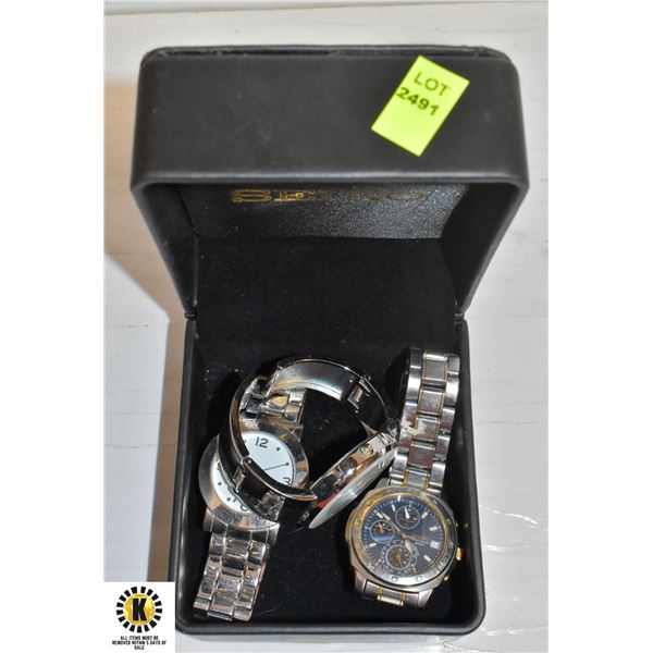 WATCH BOX FULL OF 3 ASSORTED WRIST WATCHES