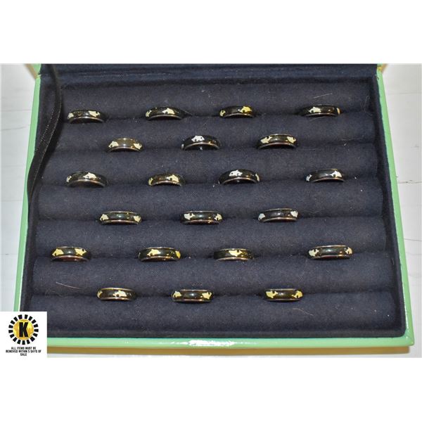 GREEN RING BOX W/ 21 DOLPHIN RINGS