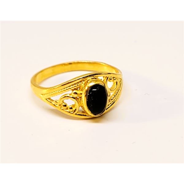 OVAL NATURAL BLACK ETHIOPIAN OPAL RING SET IN