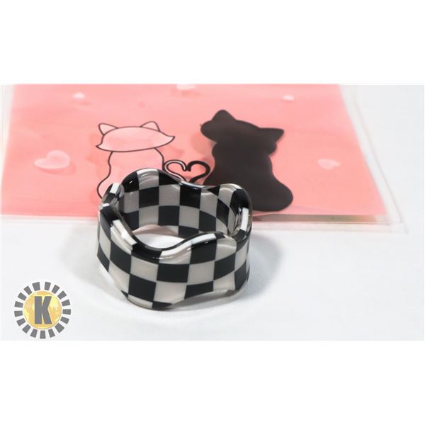 NEW BLACK CHECKER BOARD PLASTIC CUFF RING