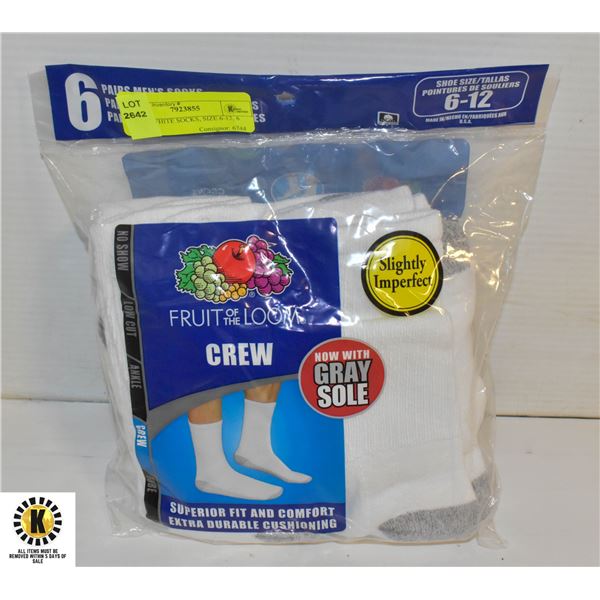 CREW WHITE SOCKS, SIZE 6-12, 6 PACK