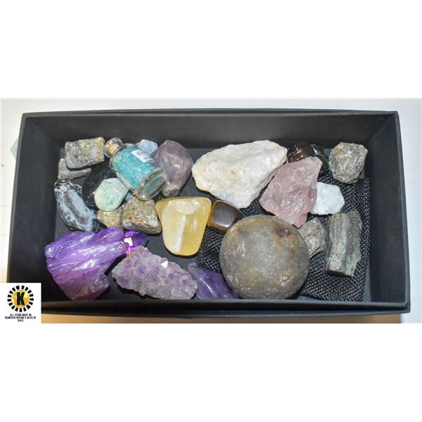 BOX OF CRYSTALS & MINERALS