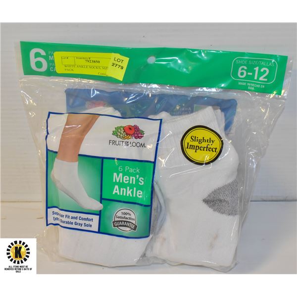 WHITE ANKLE SOCKS, SIZE 6-12, 6 PACK