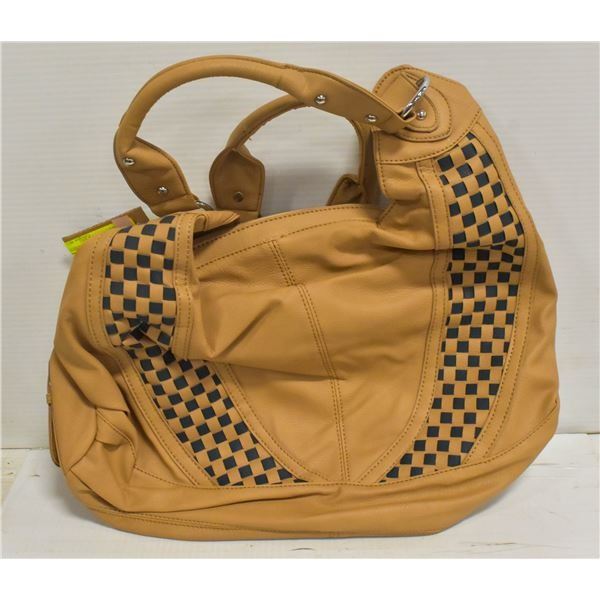 NEW BROWN W BLACK CHECKERED LEATHER SHAGWEAR BAG