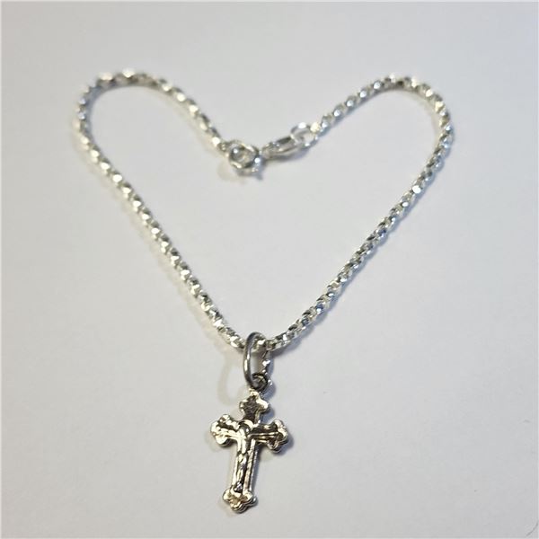 BZ1383-176 SILVER CROSS 7.5  BRACELET