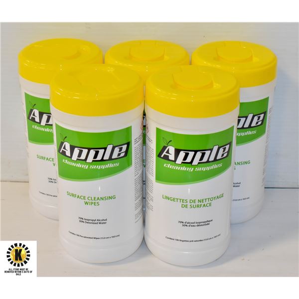 5 NEW BOTTLES OF APPLE SURFACE CLEANSING WHIPES