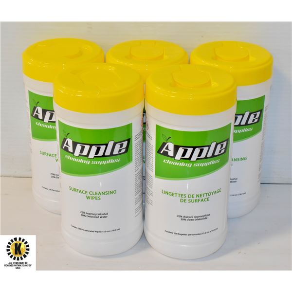 5 NEW BOTTLES OF APPLE SURFACE CLEANSING WHIPES