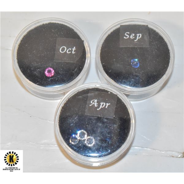 3 CONTAINERS WITH APRIL,SEPT & OCT GEMS IN