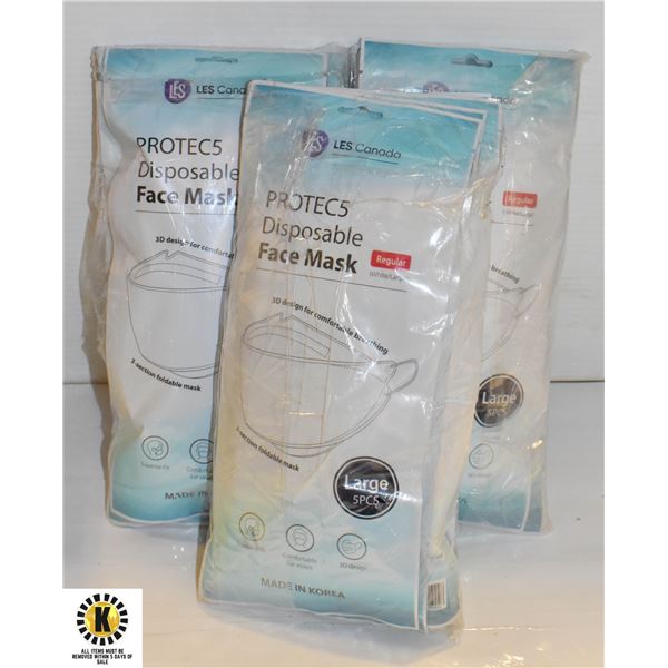 3 PACKAGES OF PROTEC5 DISPOSABLE MASK