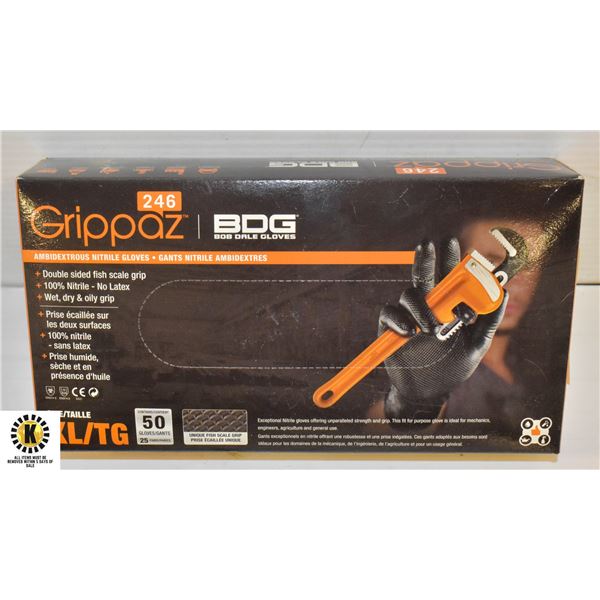 GRIPPAZ BDG DISPOSABLE GLOVES SIZE XLG 50