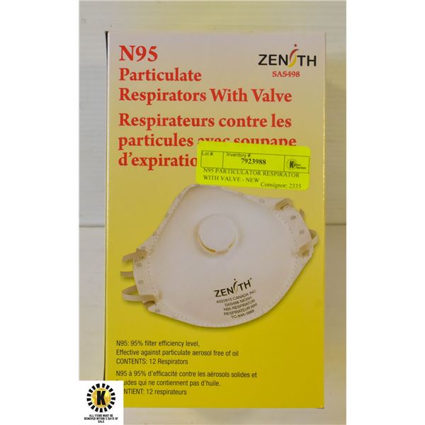 N95 PARTICULATOR RESPIRATOR WITH VALVE - NEW