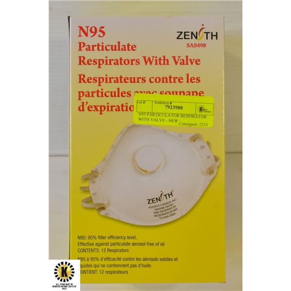 N95 PARTICULATOR RESPIRATOR WITH VALVE - NEW