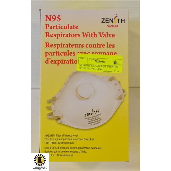 N95 PARTICULATOR RESPIRATOR WITH VALVE - NEW