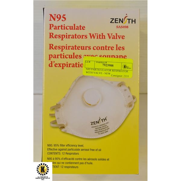 N95 PARTICULATOR RESPIRATOR WITH VALVE – NEW