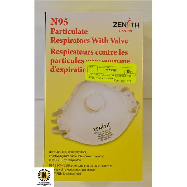 N95 PARTICULATOR RESPIRATOR WITH VALVE – NEW