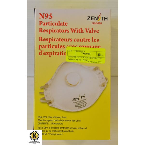 N95 PARTICULATOR RESPIRATOR WITH VALVE - NEW