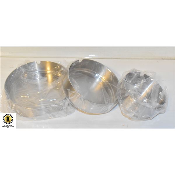 PACK OF 3 STAINLESS ASHTRAY TABLETOP ROUND – NEW