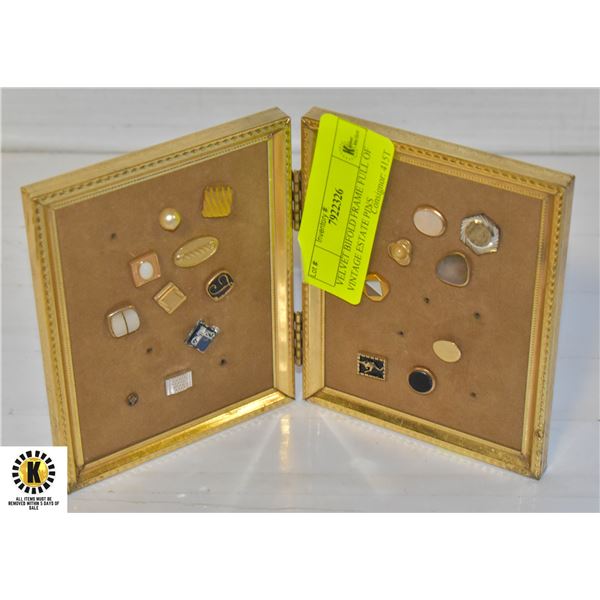 VELVET BIFOLD FRAME FULL OF VINTAGE ESTATE PINS