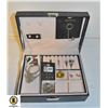 Image 1 : BLACK LEATHERETTE JEWELRY BOX W/ KEY FULL OF