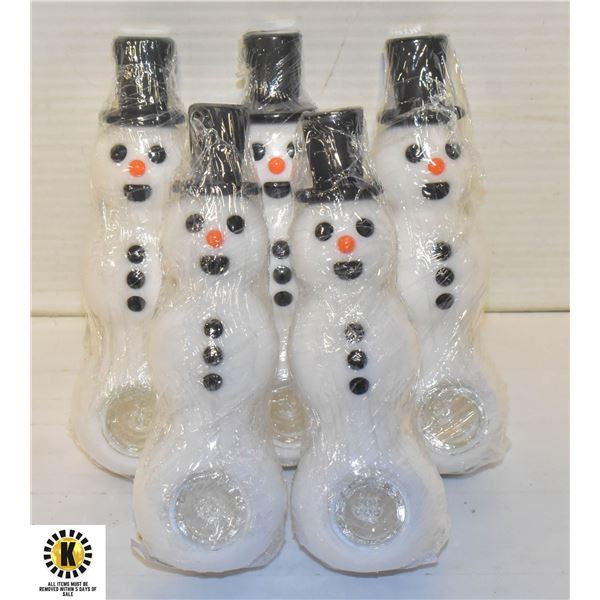 BUNDLE OF 5 NEW SILICONE SNOWMAN PIPES WITH GLASS