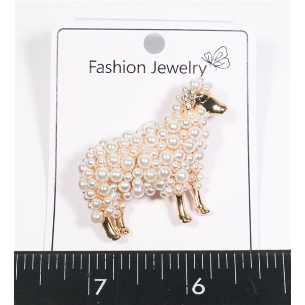 NEW FAUX PEARL SHEEP BROOCH