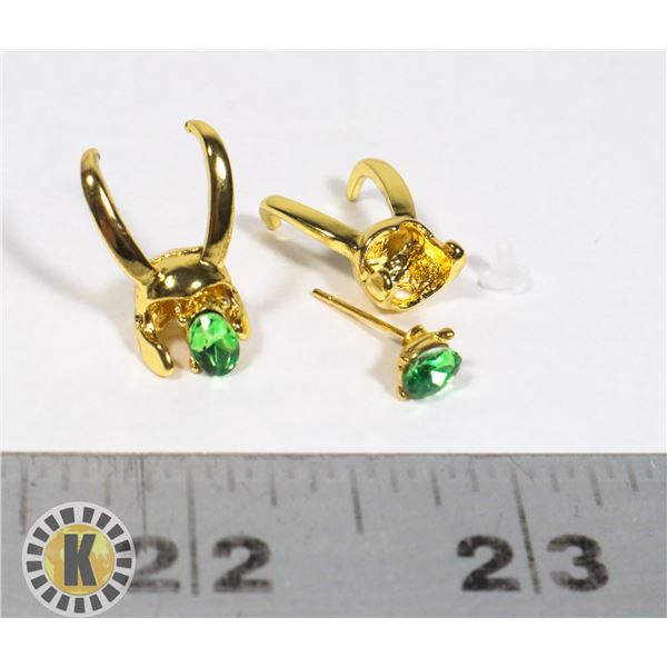 NEW LOKI GOLD TONE RHINESTONE THEME STUD EARRINGS