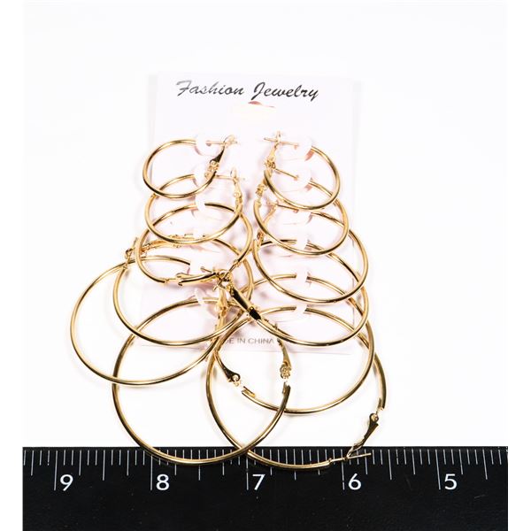 NEW 6PC GOLD TONE HOOP EARRINGS MULTIPLE SIZES