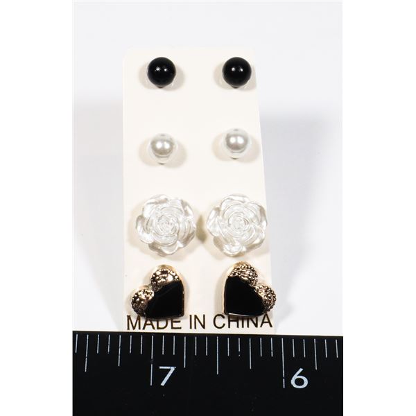 4 NEW PAIRS OF ASSORTED STUD EARRINGS