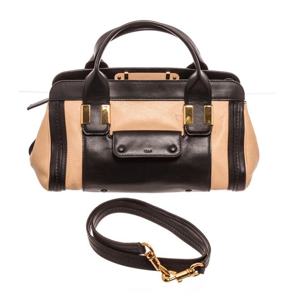 Chloe Black Peach Neutrals Leather Alice MM Shoulder Bag