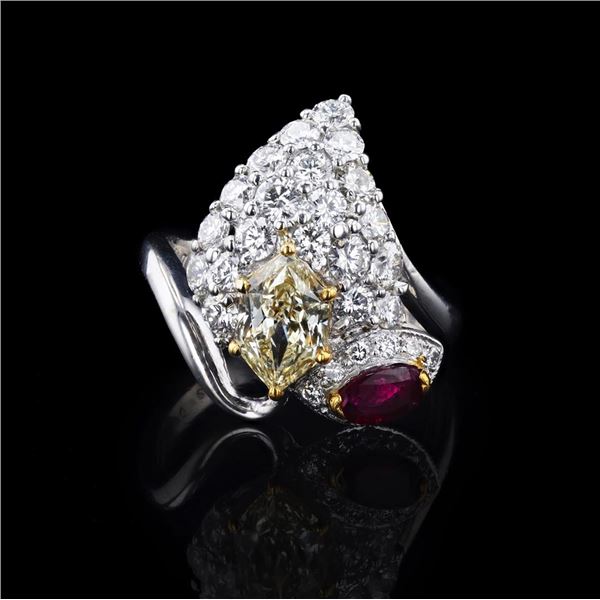 1.29 ctw CENTER Diamond (2.31 ctw) and 0.36 ctw Ruby 18K White Gold Ring