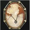 Image 1 : Vintage 14k White Gold Diamond & Carved Shell Cameo Open Filigree Brooch Pendant