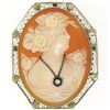 Image 3 : Vintage 14k White Gold Diamond & Carved Shell Cameo Open Filigree Brooch Pendant