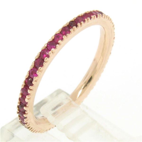NEW 14k Solid Rose Gold Stackable 0.94 ctw Rich Red Round Ruby Eternity Band Rin