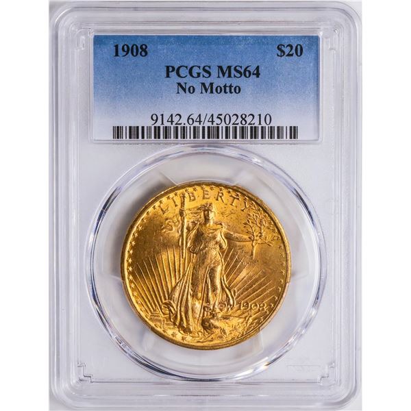 1908 $20 St. Gaudens Double Eagle Gold Coin PCGS MS64