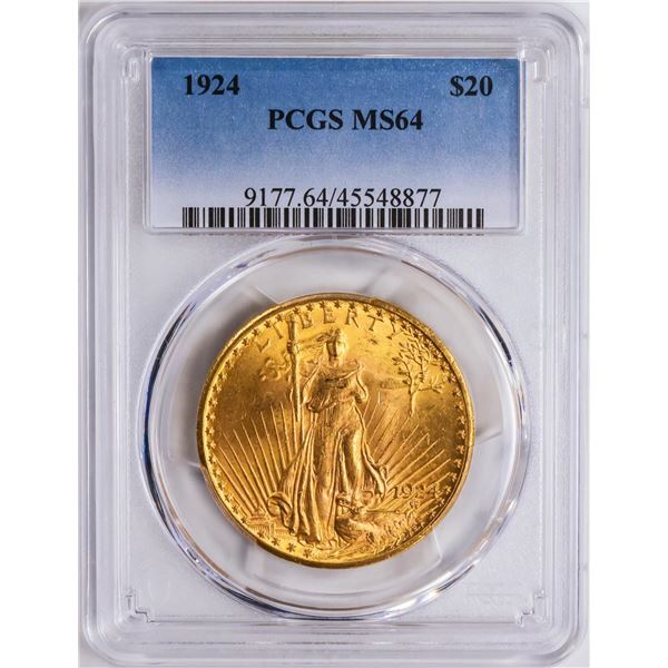 1924 $20 St. Gaudens Double Eagle Gold Coin PCGS MS64