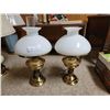 Image 1 : 2 Vintage Brass & Milk Glass Lamps