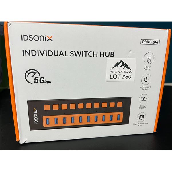 Lot of 1 iDSONIX 10-Port USB Individual Switch Hub