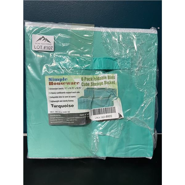 Lot of 1 6pack of Foldable Storage Cube Bins (Turquoise) - Large 11inch size