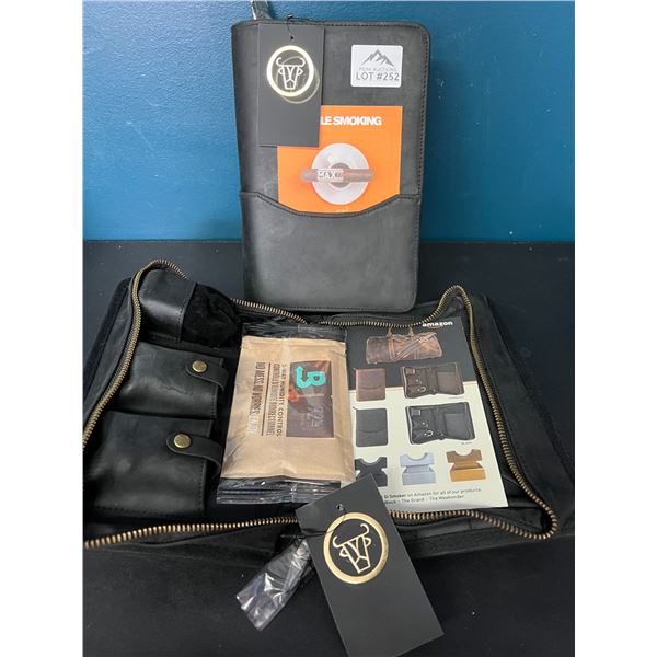 Lot of 2 Wall St Smoker Genuine Leather Travel Cigar/Smoke Cases