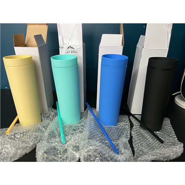 Lot of 4 Colourful Drinking Tumblers/Cups w/ Reusable Straws