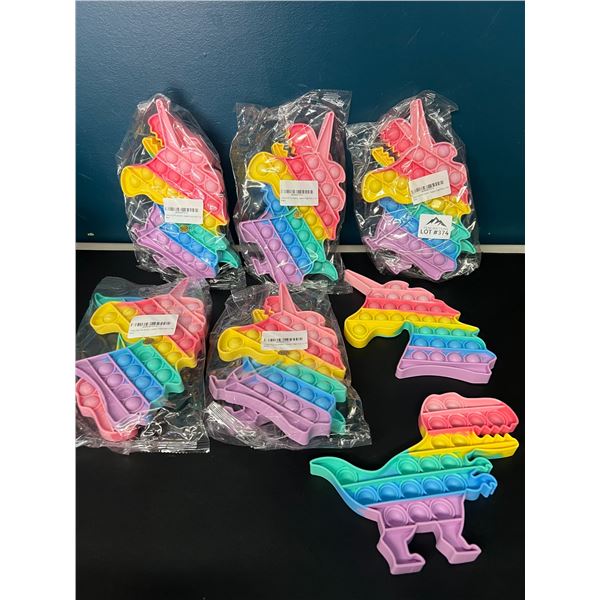 Lot of 12 Pop-It Bubble Fidget Toys - Unicorns & Dinosaurs (6 x 2pcs per pack)