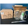 Image 1 : Lot of 2 Packs of Glass Mason Jar Drinking Cups with Bamboo Lids & Reusable Straw (4 mugs)