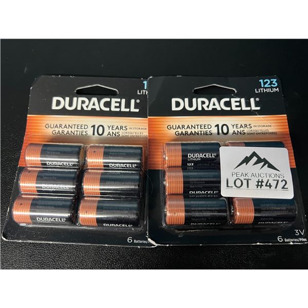 Lot of 2 Packs of Duracell 123 Lithium Batteries (6 per pack)