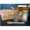 Image 1 : Lot of 2 Packs of Glass Mason Jar Drinking Cups with Bamboo Lids & Reusable Straw (4 mugs)