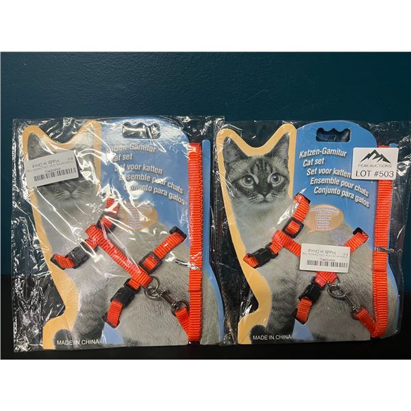 Lot of 2 Adjustable Cat Harness & Leash Sets