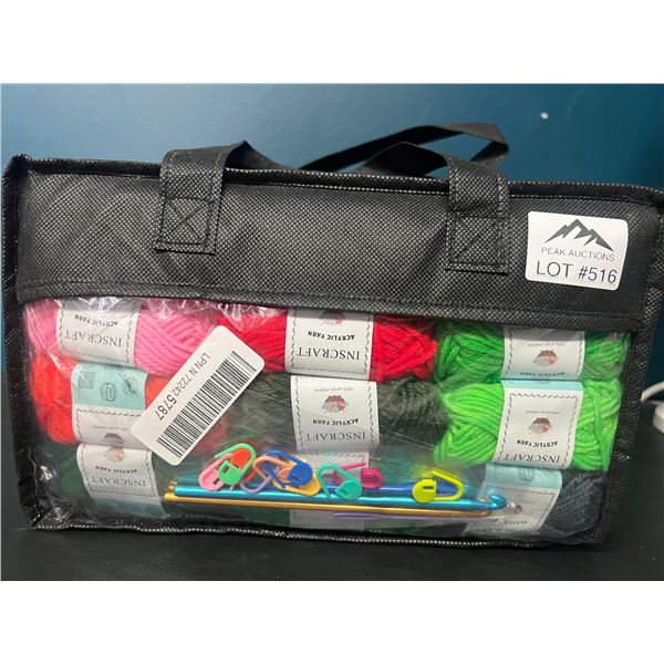 Lot of 1 Knitting/Crocheting Yarn Set w/ Tote Bag - Multiple Skeins of Yarn (Assorted Colours)