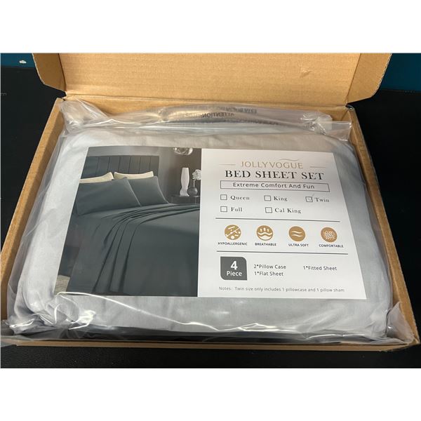 Lot of 1 Twin Size Bed Sheet Set - Light Grey - 4PCS
